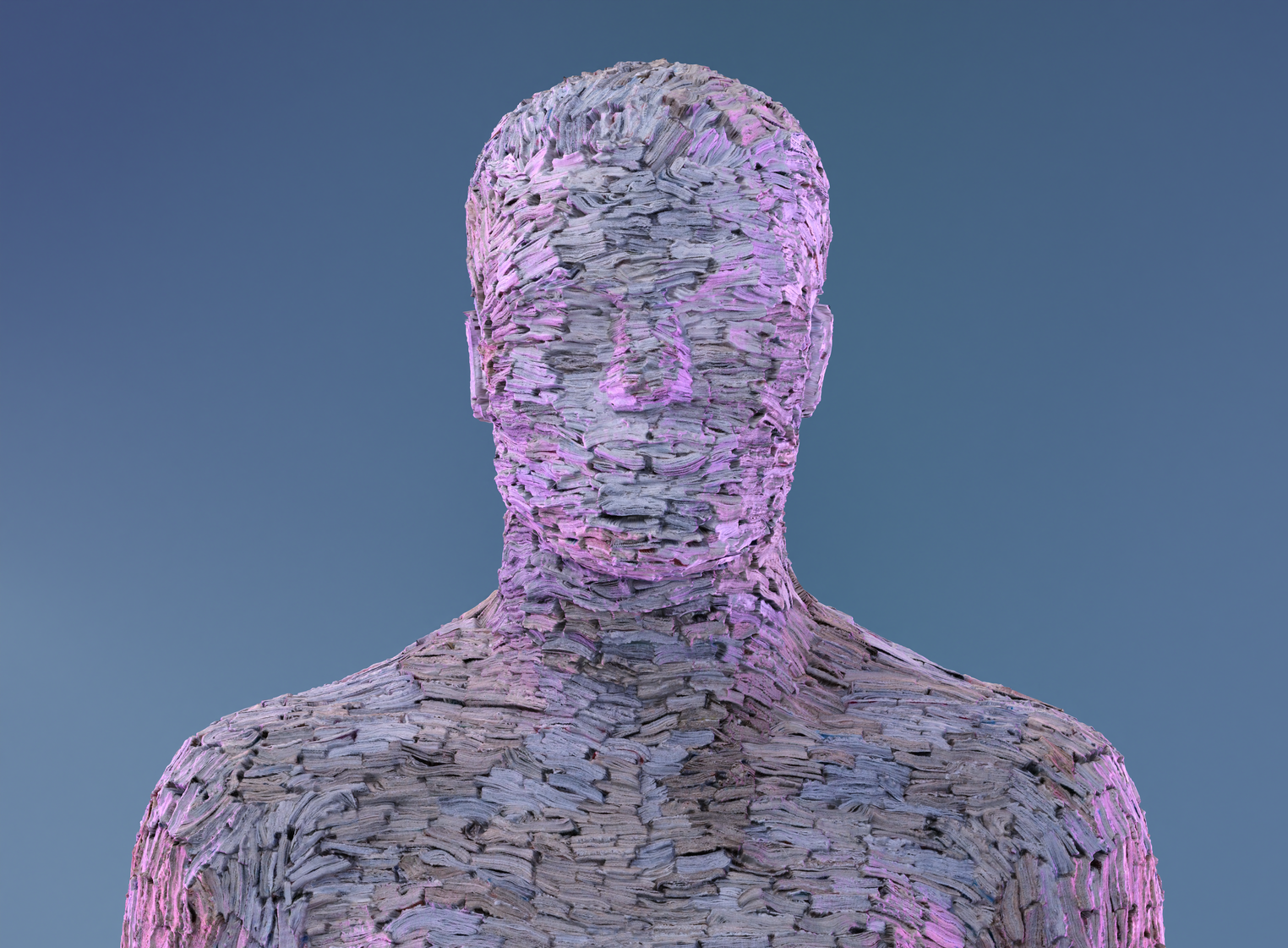 Purple Lit Paperman Bust by Guy Leclef High Res, created by Mark Florquin