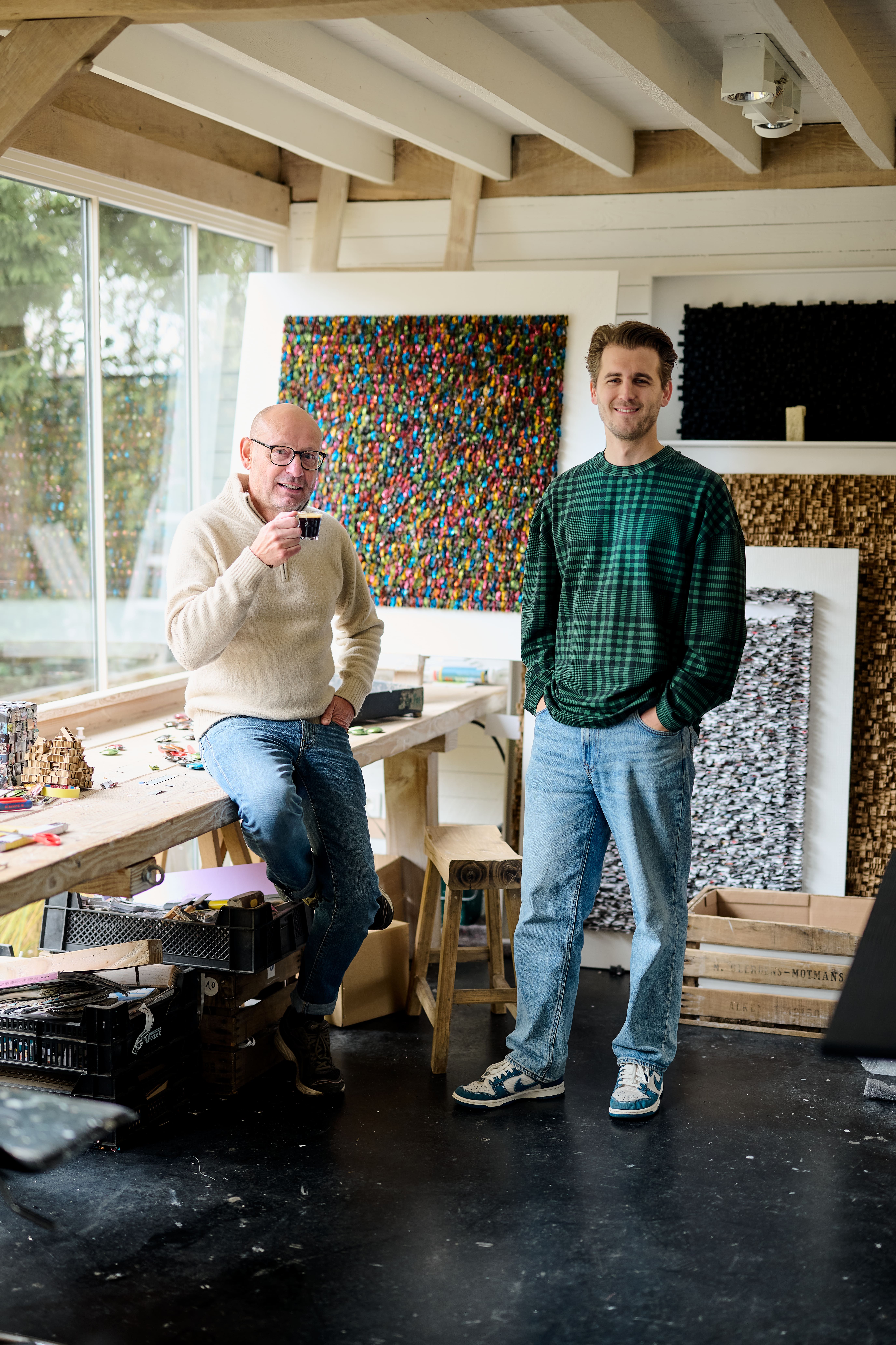 Lucas De Dycker and Guy Leclef in his studio for Nespresso Forwart Gallery and Advisory by David Plas